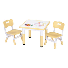 Yellow kids height adjustable table and two chairs set