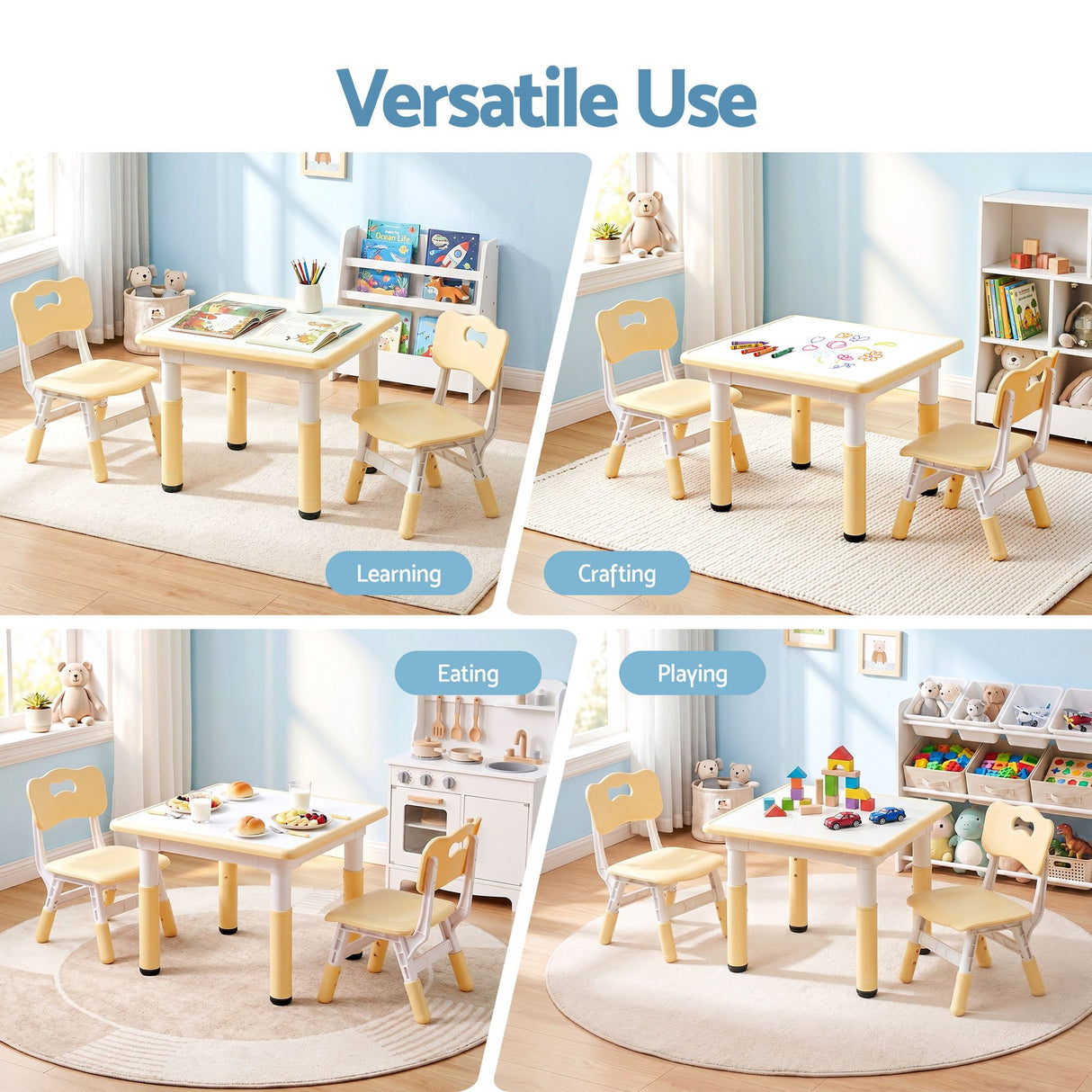 Adjustable height children's table and two chairs