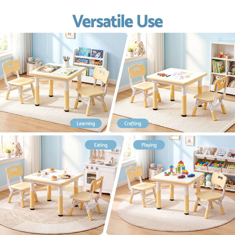 Adjustable height children's table and two chairs