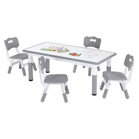 Grey kids height adjustable table and four chairs set