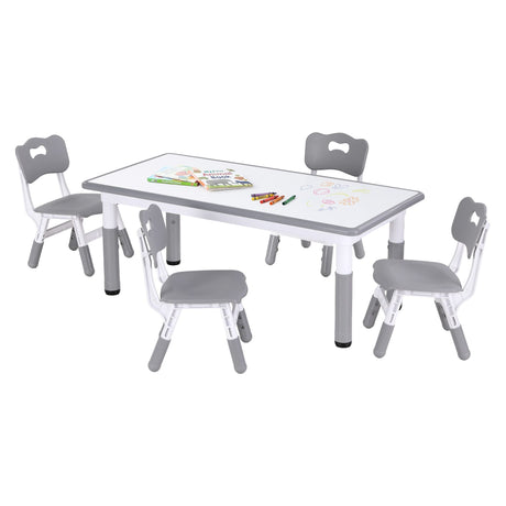 Grey kids height adjustable table and four chairs set