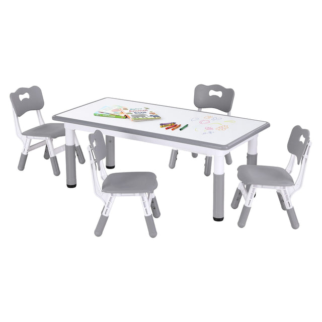 Grey kids height adjustable table and four chairs set