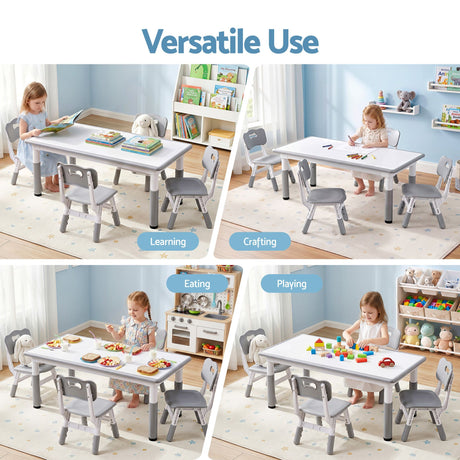 Adjustable height children's table and four chairs