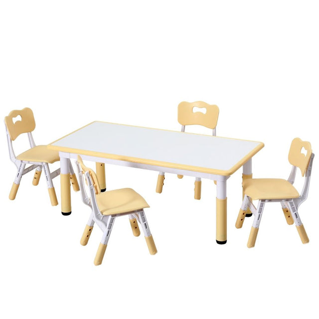 Kids Activity Table and 4 Chairs Set, Yellow