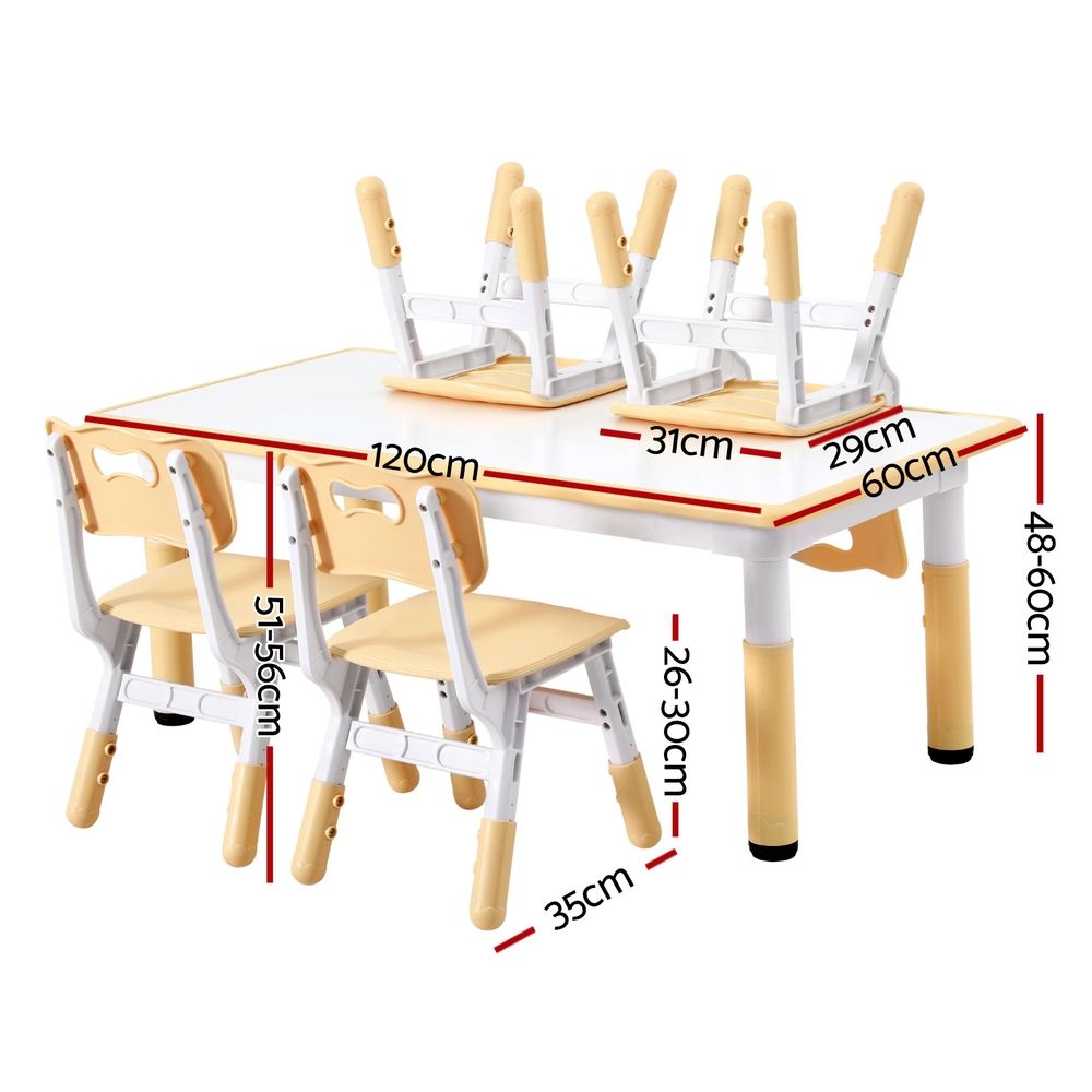 Kids Activity Table and 4 Chairs Set, Yellow