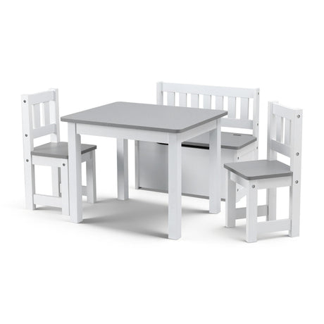 Kids Activity Table, Storage Bench and 2 Chairs Set, Grey