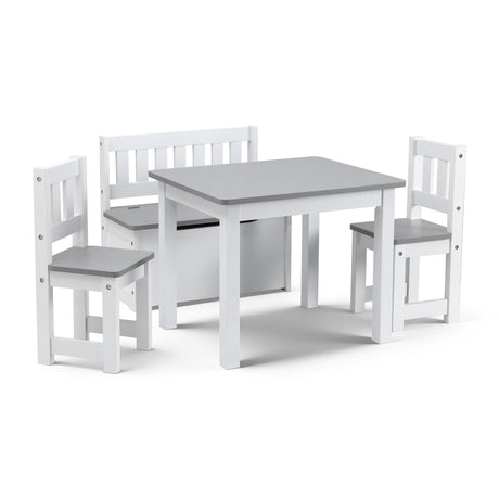 Kids Activity Table, Storage Bench and 2 Chairs Set, Grey
