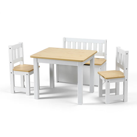 Kids Activity Table, Storage Bench and 2 Chairs Set, Natural