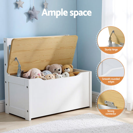 Kids Activity Table, Storage Bench and 2 Chairs Set, Natural