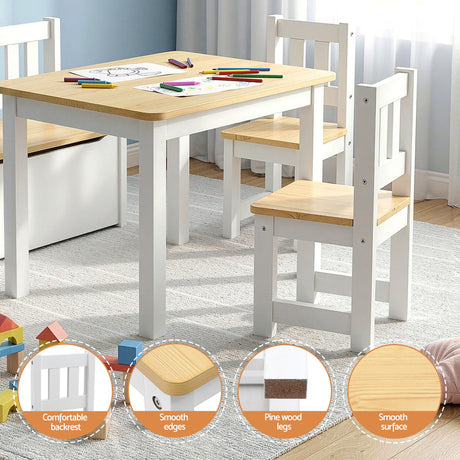 Kids Activity Table, Storage Bench and 2 Chairs Set, Natural