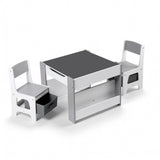 Kids Activity Table and 2 Chairs Set with Blackboard and Storage, Grey