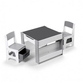 Kids Activity Table and 2 Chairs Set with Blackboard and Storage, Grey