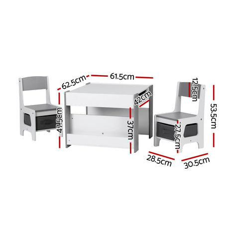 Kids Activity Table and 2 Chairs Set with Blackboard and Storage, Grey