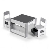 Kids Activity Table and 2 Chairs Set with Blackboard and Storage, Grey