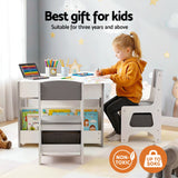 Kids Activity Table and 2 Chairs Set with Blackboard and Storage, Grey