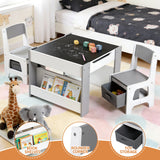 Kids Activity Table and 2 Chairs Set with Blackboard and Storage, Grey