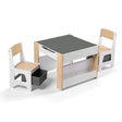 Kids Activity Table and 2 Chairs Set with Blackboard and Storage, Natural
