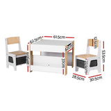 Kids Activity Table and 2 Chairs Set with Blackboard and Storage, Natural