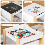 Kids Activity Table and 2 Chairs Set with Blackboard and Storage, Natural