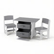 Kids table and two chairs set with storage drawers in white and grey