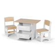 Tekapo kids activity table and two chairs in natural with fabric storage drawers