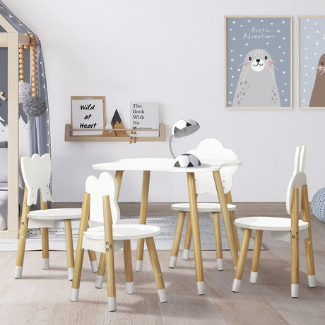 5 Piece Kids Table and Chairs Set White and Natural
