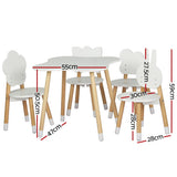 5 Piece Kids Table and Chairs Set White and Natural