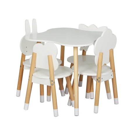 5 Piece Kids Table and Chairs Set White and Natural