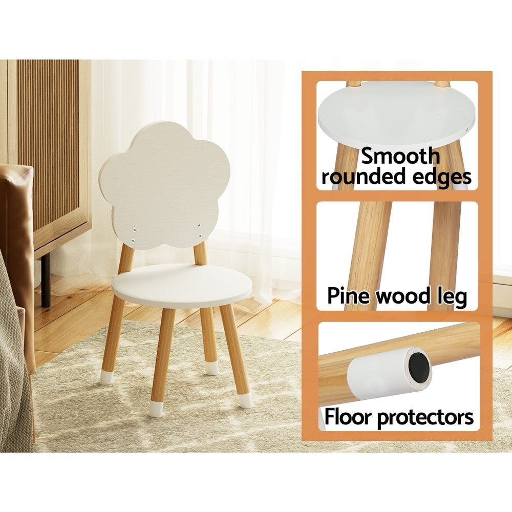 5 Piece Kids Table and Chairs Set White and Natural