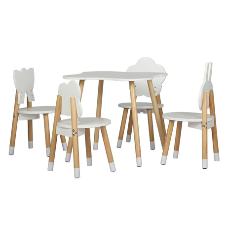 5 Piece Kids Table and Chairs Set White and Natural