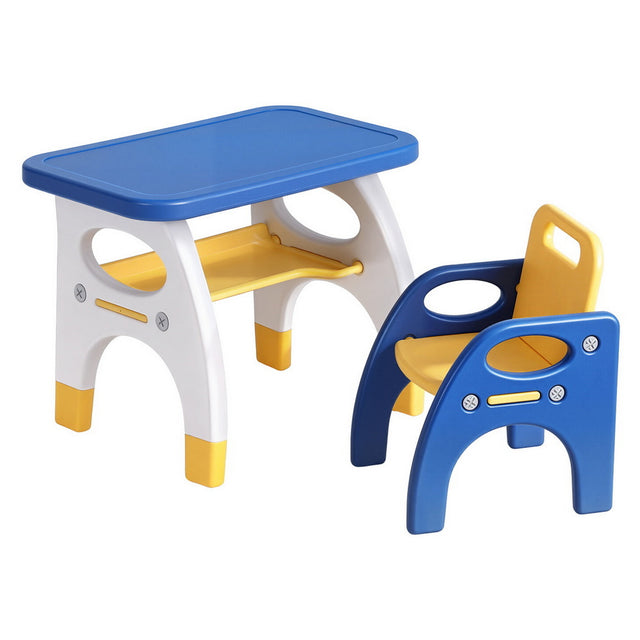 Kids table and chair set in blue and yellow