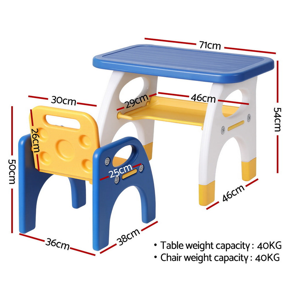 Kids table and chair set in blue and yellow