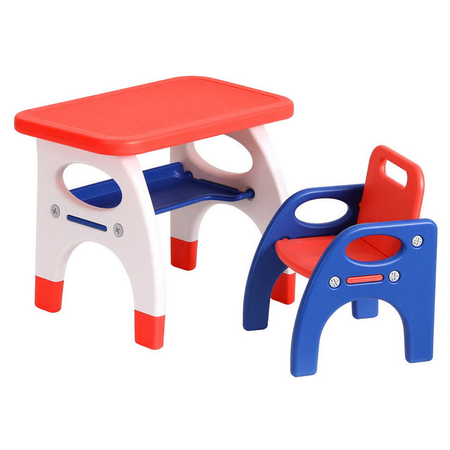 Kids table and chair set in orange and yellow