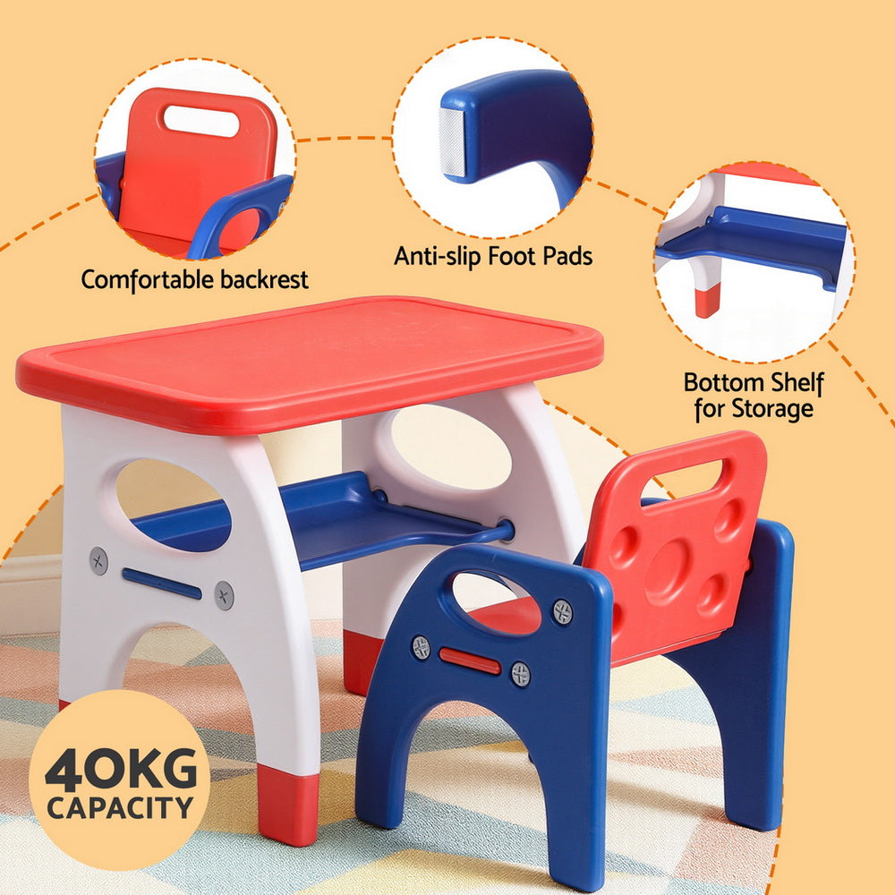 Kids table and chair set in orange and yellow