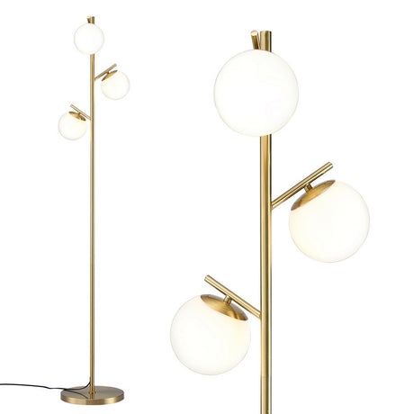 3 Light Tree Floor Lamp Gold with Glass Sphere Shades