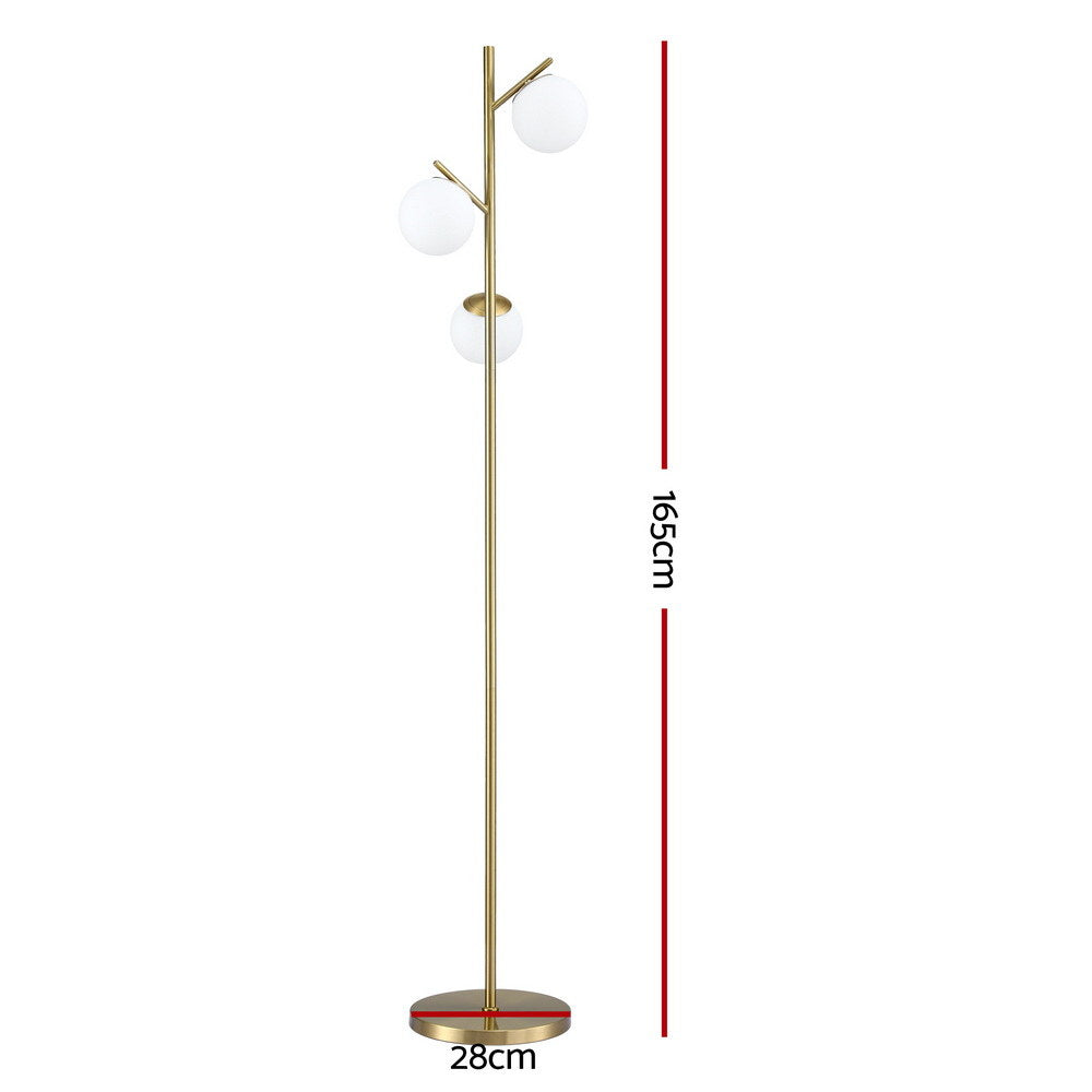 3 Light Tree Floor Lamp Gold with Glass Sphere Shades