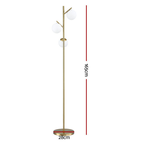 3 Light Tree Floor Lamp Gold with Glass Sphere Shades