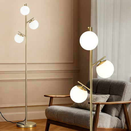 3 Light Tree Floor Lamp Gold with Glass Sphere Shades