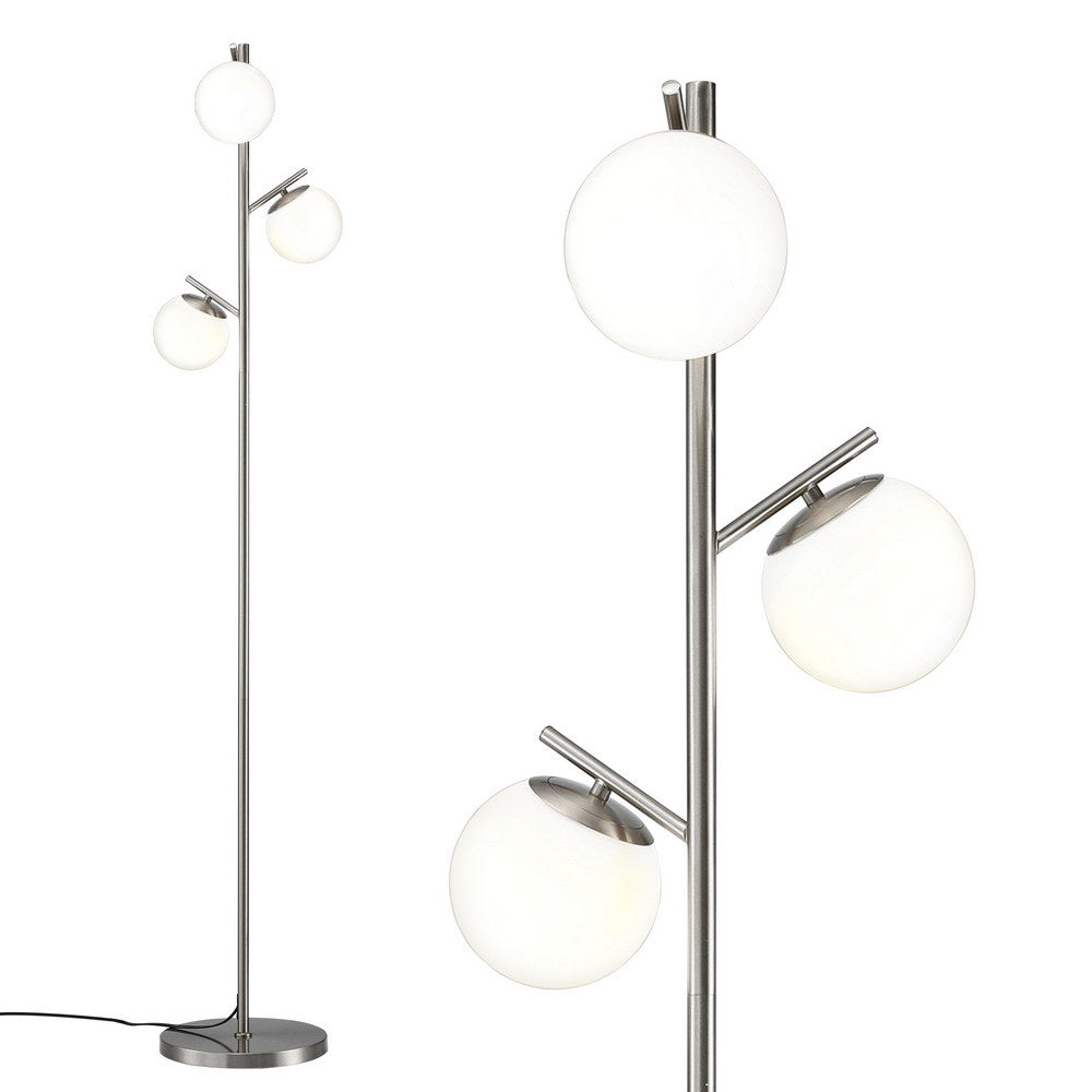 3 Light Tree Floor Lamp Silver with Glass Sphere Shades