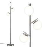 3 Light Tree Floor Lamp Silver with Glass Sphere Shades