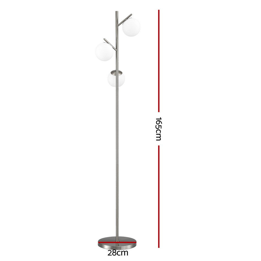 3 Light Tree Floor Lamp Silver with Glass Sphere Shades