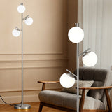 3 Light Tree Floor Lamp Silver with Glass Sphere Shades