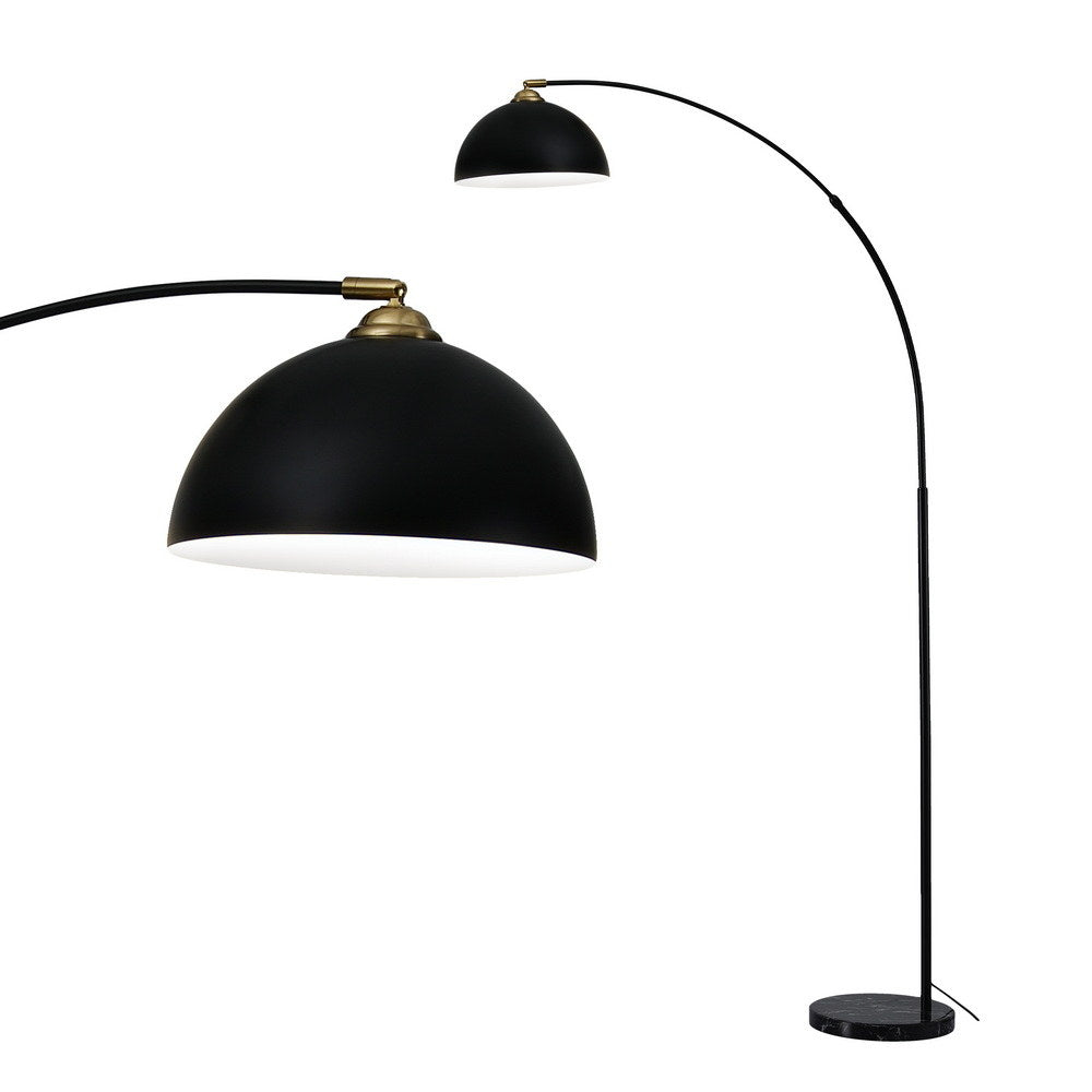 Arched floor lamp with black frame and marble base