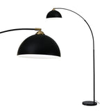 Arched floor lamp with black frame and marble base