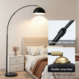 Arched floor lamp with black frame and marble base
