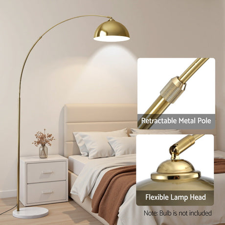 Modern Arched Floor Lamp — Gold Brass with Marble Base — Allure Home Collections