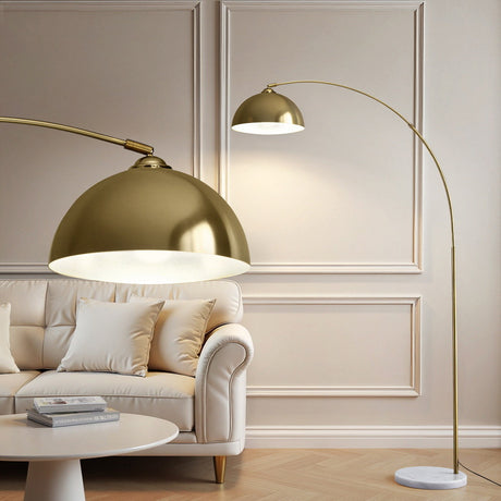 Modern Arched Floor Lamp — Gold Brass with Marble Base — Allure Home Collections