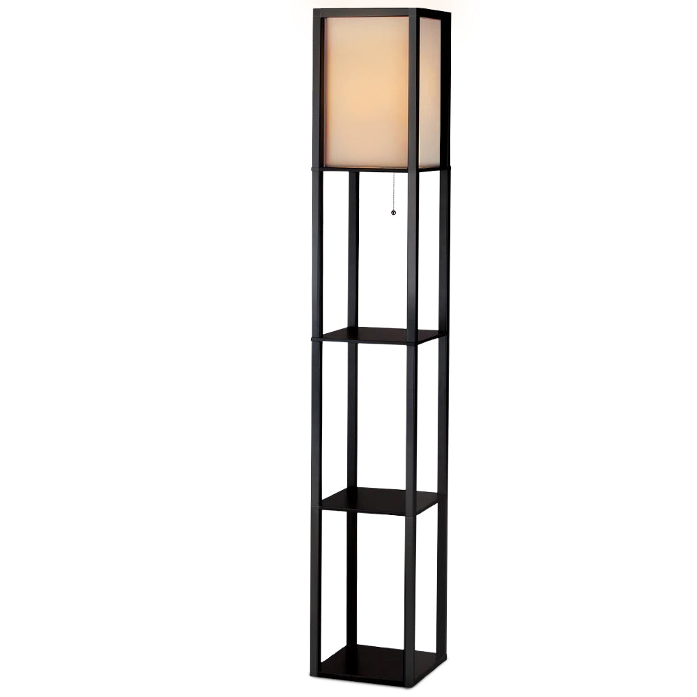 Black three tier shelf floor lamp with storage