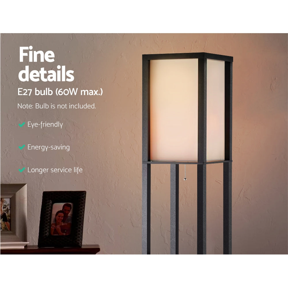 Black three tier shelf floor lamp with storage