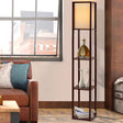 Brown three tier shelf floor lamp with storage